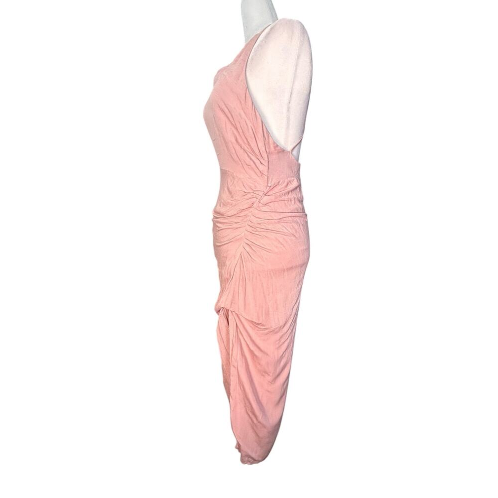 Anthropologie Ruched Asymmetrical Dress Pink Linen Blend Slip Maxi Dress Size 0P - Picture 6 of 12